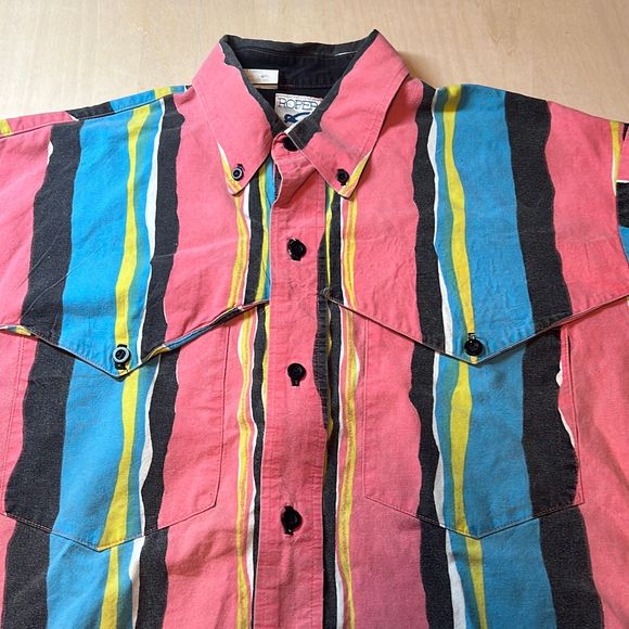 Vintage Roper Mens Made USA Pattern Print Western Button Long Sleeve Shirt Sz L - Picture 4 of 6